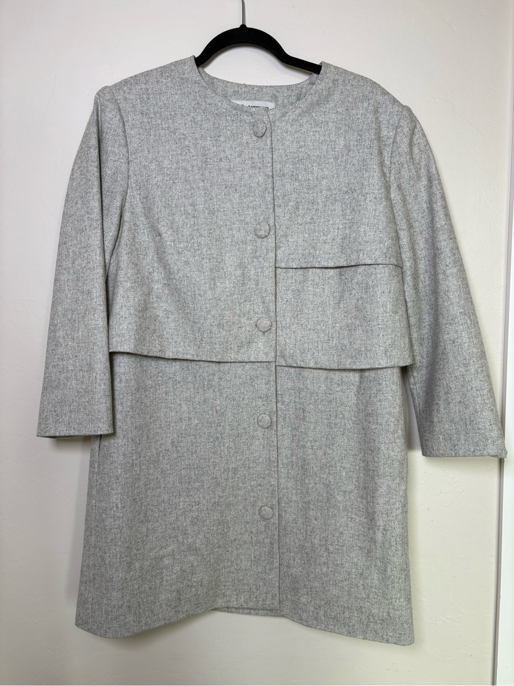 J. Peterman Wool Blend Minimalist Light Gray Button-Front Coat Size 12 Jacket